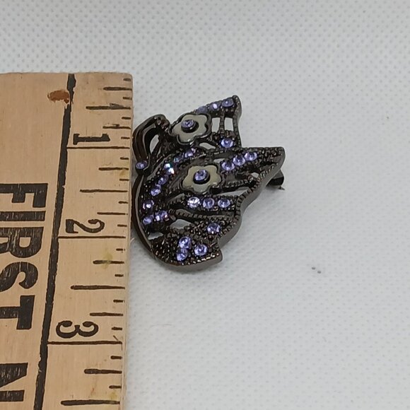 Vintage Gunmetal Black & Purple Faux Stone Butterfly Pin Brooch #2W - Picture 7 of 7